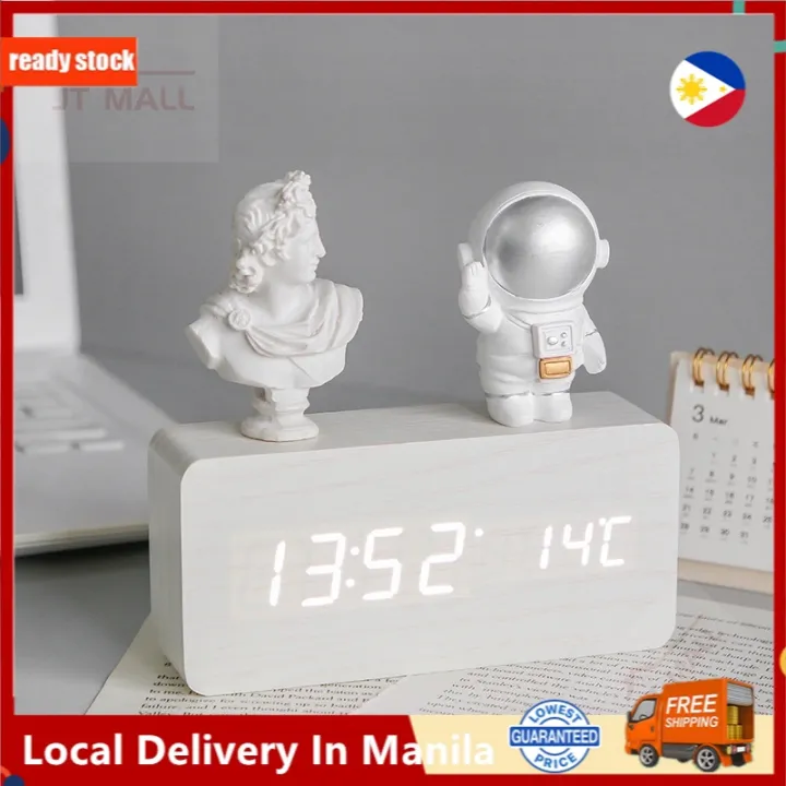 Manila Stock Wooden Voice Control Alarm Clock Usb Bedside Clock with