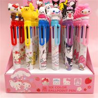 6PCS Kawaii Sanrio Anime 6 Colors Ballpoint Hello Kitty Cinnamoroll My Melody Multicolor Pen Gudetama Student Cartoon Pen