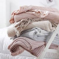 Waffle Muslin Summer Bedspreads Lace Gray Pink Blankets Soft Warm Plaid Throw Blanket Large