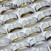 10Pcs EcooLin Brand Gold and Silver Color Sky Stars Full Zircon Stainless Steel Rings For Women Fashion Jewelry Lots Bulk LR4034