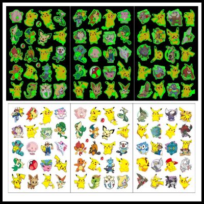 ✁ Pokemon Pikachu Luminous Tattoo Stickers Toy Children Arm Face Glowing Temporary Cartoon Tattoos Kids Reward Gift Funny Graffiti