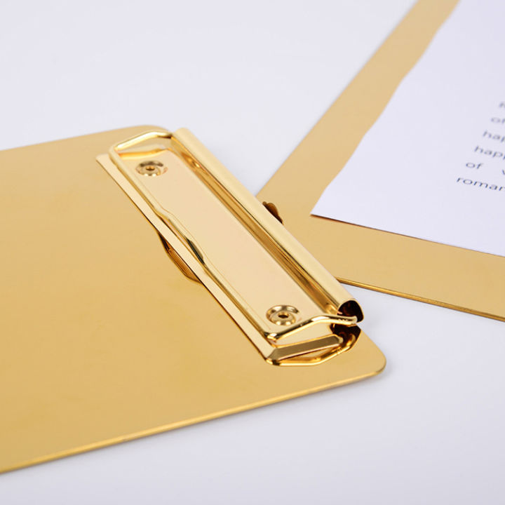 gold-stainless-steel-file-folder-writing-pad-menu-folder-information-folder-clip-board-clipboard-a4-paper-holder-office-board