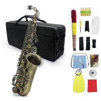 [ammoon]High Grade Antique Finish Bend Eb E-flat Alto Saxophone Sax Abalone Shell Key Carve Pattern with Case Gloves Cleaning Cloth Straps Brush