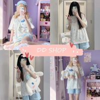 DD SHOPพร้อมส่งDX-7321 ชุดนอน เสื้อคอกลมแขนสั้น +กางเกงขาสั้น ผ้านิ่มใส่สบายมาก