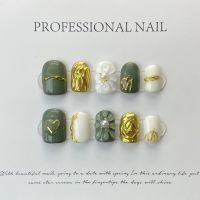 [HANDMADE]Artificial Nail Phototpy Nails Japanese Manicure Three-dimensional Embossed Painted Gold Thread