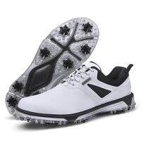 Men Leather Golf Shoes Waterproof Golf Training Sneakers Non-slip Spikes Golf Sneakers Quick Lacing Golf Athletic Shoe Beginners