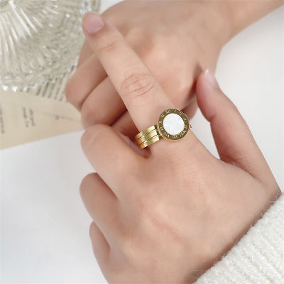 แหวน Suo ของญี่ปุ่นและเกาหลี แหวนเลขโรมันหรูหราน้ำหนักเบา แหวนไทเทเนี่ยมเหล็กคู่ แหวนแฟชั่น 9PMW