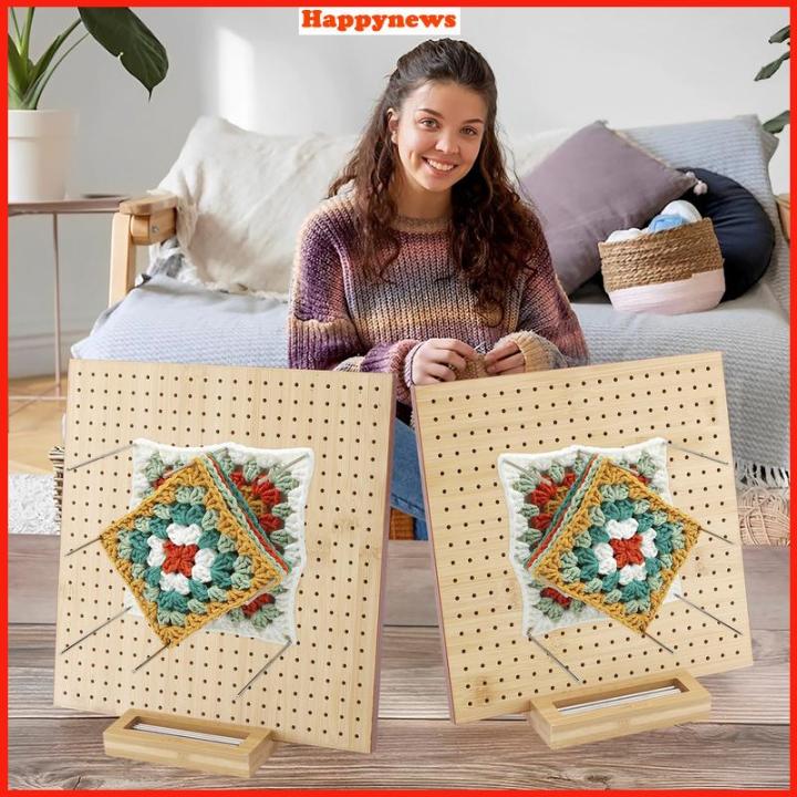 11.4inch Crochet Blocking Board with 20 Steel Rod Bamboo Wooden Blocking  Board with Adjustable Stand Reusable Granny Square Blocking Board for  Beginner Knitting Lover Crocheting 