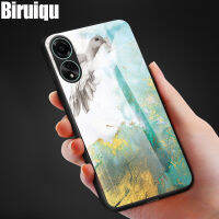 Biruiqu ฝาครอบฝาหลังกระจกเทมเปอร์แฟชั่นลายหินอ่อนกันกระแทก4G สำหรับ A78 OPPO