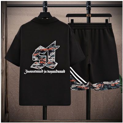 【Ready】🌈 boy summer casl short-sed t- jr high sool students sports suit y mens two-piece set
