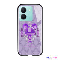 Volans เคส Vivo Y36 Y36 5G,เคสฝาหลังกระจกเทมเปอร์ลายหมีนางฟ้าคริสตัลหรูหราดีไซน์แบบกันกระแทก