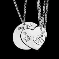 3 Piece Set Of Fashion Ladies Necklace Big Sister Heart-shaped Alloy Pendant Creative BFF Best Friend Friendship Jewelry Collar Fashion Chain Necklace