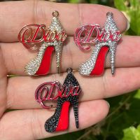 【hot】﹊  5Pcs Pave Heel Shoes Charms Diva Words Pendants Woman Necklace Making Jewelry Accessories