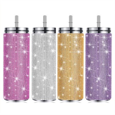 570ml Bling Diamond Tumbler Drinkwar Bottles With Straw Thermal Flask Stainless Steel Insulated Cup Party Gifts for Girls
