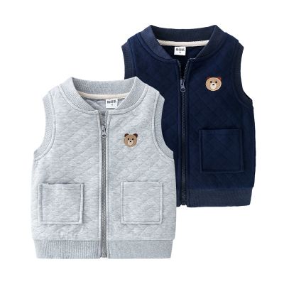 （Good baby store） Boy Grey Waistcoat 2-8Y Children  39;s Vest Cardigan Cotton with Pocket Sleeveless Vests Clothes Winter School Clothing Navy Blue