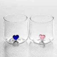 ☏❀◐ Nordic Ins Style Home Decoration Couple Love Heart Cup Water Tea Milk Coffee Cup Transparent Creative Simple Glass Mug