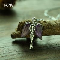 Reiki angel natural stone pendant necklace men women angel caller healing quartz crystal pendant opal purple stone jewelry