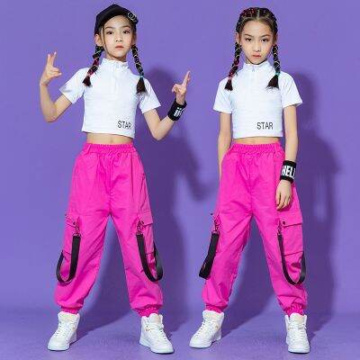 [COD] hip-hop white navel top dance suit childrens performance catwalk