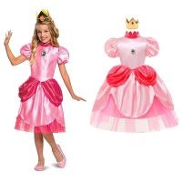 Purim Halloween Princess Peach Sweet Girls Costume Child Super Luigi Mari Brother Pink Princess Cosplay Kid Fancy Dress