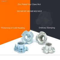 ☋ 5/10/50PCS M3 M4 M5 M6 M8 M10 M12 Zinc Plated Four Claws Nut Speaker Nut T-nut Blind Pronged Tee Nut for Wood Furniture Hardware