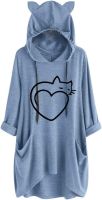 ZSQAW XXXL Number Women Oversized Hoodie Blanket Casual Print Cats Ear Hooded Long Sleeves Pocket Irregular Top Blouse Shirt Sweat a Capuche (Color : Blue)