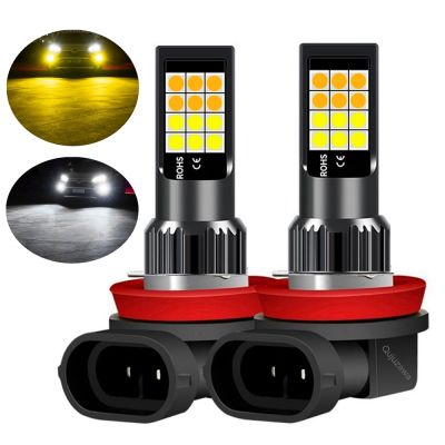 2Pcs Dual สี H11 H8 9006 HB4 881 H27 คุณภาพสูง 3030 LED ไฟตัดหมอกอัตโนมัติรถป้องกันหมอกหลอดไฟ Foglamps สีเหลืองสีขาว-Laojie