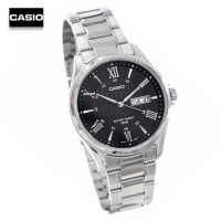 Velashop นาฬิกาข้อมือผู้ชายคาสิโอ Casio Standard  สายสแตนเลสสีเงิน หน้าปัดดำ รุ่น MTP-1384D-1AVDF, MTP-1384D-1A, MTP-1384D