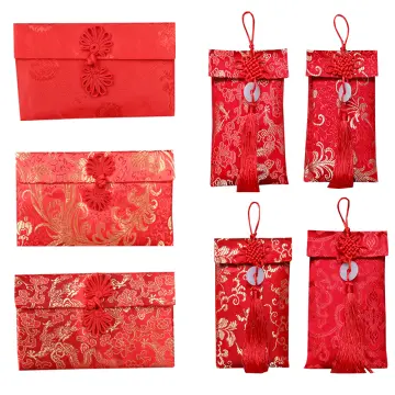 Chinese Silk Red Envelopes - 3-Piece Lunar New Year Hongbao Red