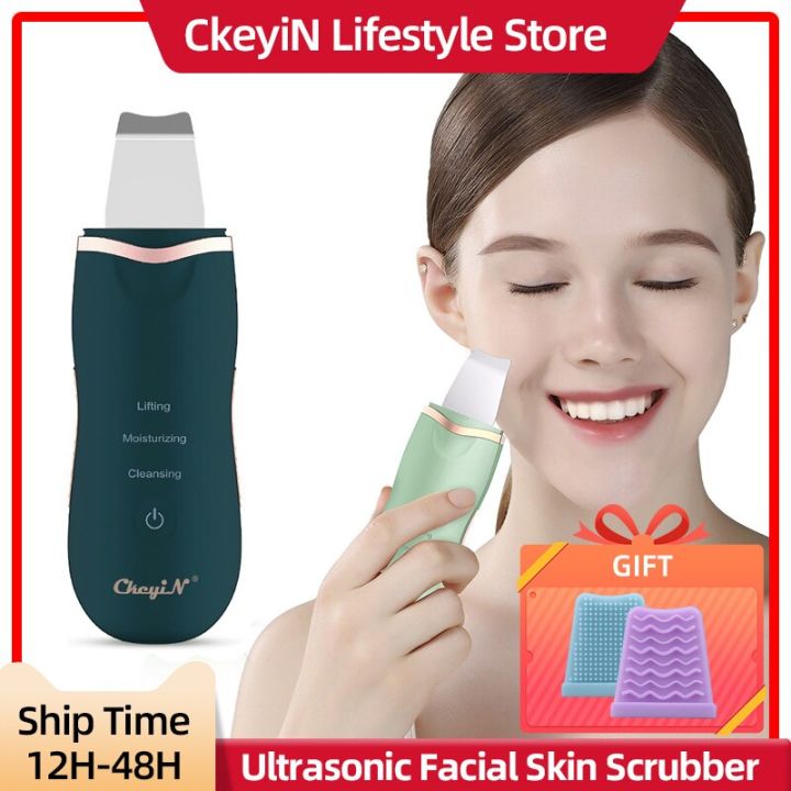 Ckeyin Professional Ultrasonic Facial Skin Scrubber Ion Deep Face Cleaning Peeling Rechargeable