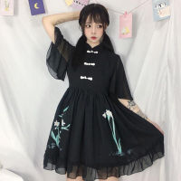 Chinese Style Cheongsam Dress Japanese Harajuku Vintage Gothic Lolita Dresses Women Summer Princess Print Loose Party Dresses