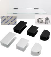 10Pcs Silver Matte Black Aluminum Wall Glass Shelf Clamp Bracket Holder Clip No-Drill Fixed Panel Glass Clamp