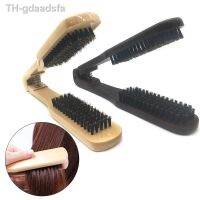 ∋ Wood V Folded Hair Irons Boar Bristles Clamp No Electric Detangler Hairs Styling Side