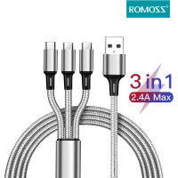 Romoss 3 in 1 สายชาต Micro USB / iPhone /Type-C สายชาร์จ สายชาร์จเคเบิ้ล 2.4A ชาร์จเร็ว สายชาจ Charging Cable สำหรับ Android iPhone