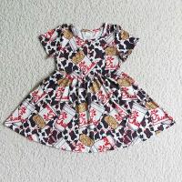 Kid Summer Chick Twirl Dress Baby Girl Short Sleeve Cow Print Clothing Wholesale Children Toddler Fast Food Milk Silk Clothes  by Hs2023