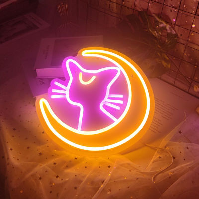 เซเลอร์มูนแมว Luna นีออน LED เข้าสู่ระบบพรรคตกแต่งนีออนไฟโคมไฟไฟในคืนสำหรับห้องสาวห้องเกมของขวัญวันเกิด