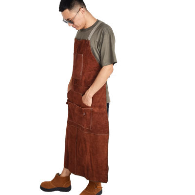 Men Work Apron Resistant Durable Heavy Duty Welding Apron Cowhide Real Leather Work Shop Apron with 6 Tool Pockets Heat