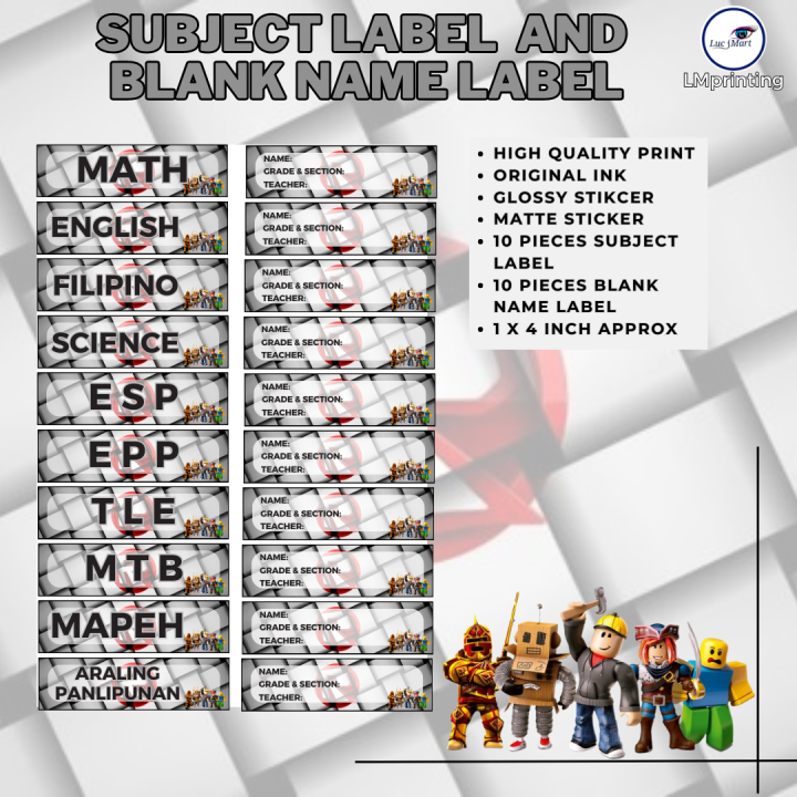 LUCSMART - fast shipping ROBLOX THEMED STICKER LABEL AND NAME LABEL ...