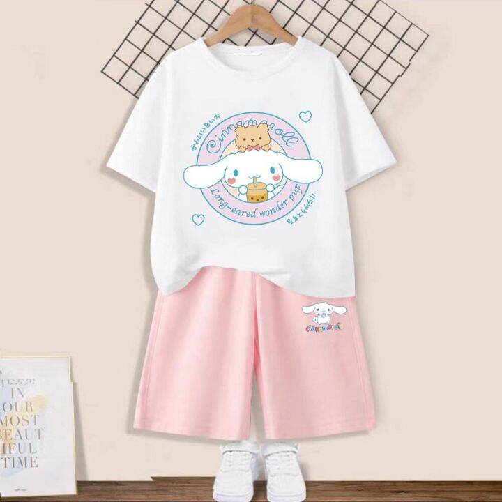 kuromi-cinnamoroll-เสื้อยืดเด็กกางเกงขาสั้น2ชิ้น-เซ็ตน่ารัก-sanrio-anrio-อนิเมะเสื้อผ้าลำลองเด็กผู้หญิงเด็กผู้ชายของขวัญกีฬา