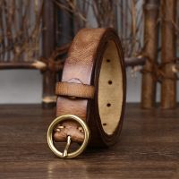 2.5CM Genuine Leather Belts for Women Luxury Copper Round Buckle Cowskin Female Belt Simple Waist Belt For Jeans Candy Color