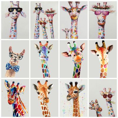 Huacan 5d Diamond Painting Giraffe Colorful Mosaic Embroidery Animal Decor Home Diamond Art