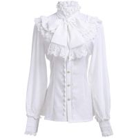 JJo Victorian Blouse Womens Gothic Lolita Shirt Vintage Long Sleeve Lotus Ruffle Tops
