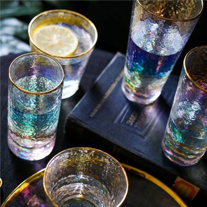 rainbow-crystal-glass-colorful-hammer-finish-highball-beer-glass-ion-plating-wine-cocktail-glass-mug-coffee-cup-heat-resistant