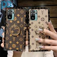 เคสโทรศัพท์ลายหนังคลาสสิก,สำหรับ Xiaomi Redmi Note 10 Note 10S Note 10 Pro Note 10 Pro Max Note 10 5G กล่องสี่เหลี่ยมหรูหราย้อนยุครูปแบบเล็กฝาหลัง + ขายึดแหวนหมุนได้360องศา