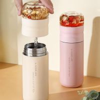 ☄▫ Insulated Cup with Filter Tea Maker Stainless Steel Thermos Bottle with Glass Infuser Separates Tea and Water 300ML