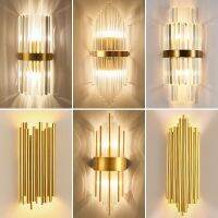 Style Combinations Of Modern Light Luxury Crystal Gold Wall Lamps In Bedrooms, Beds, Living Rooms, Decorative LED Lights