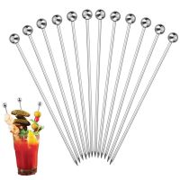 Stainless Steel Cocktail Picks 10Pcs Metal Cocktail Garnish Sticks High Quality Reusable Washable Appetizer Toothpicks For Drink