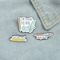 Cartoon Stationery Enamel Pins Custom Feather Pen Quill Pen Jacket Lapel Pins Pencil Brooches Jewelry Gifts For Writer Students