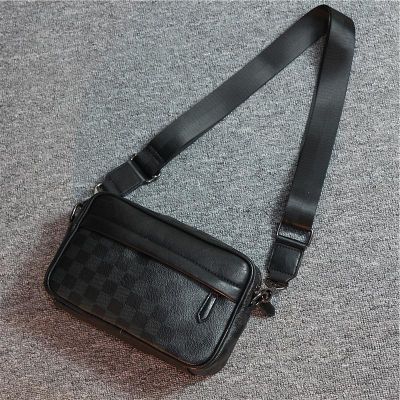 European American Fashion Casual Trendy Postman Shoulder Bag Plaid Small Messenger Business Leather Mens