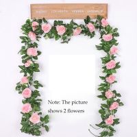 2.2m Silk Cloth Pink Rose Artificial Flower Vine Ivy Wedding Wall Vine Family Garden Bedroom Decoration Fake Flower Plants