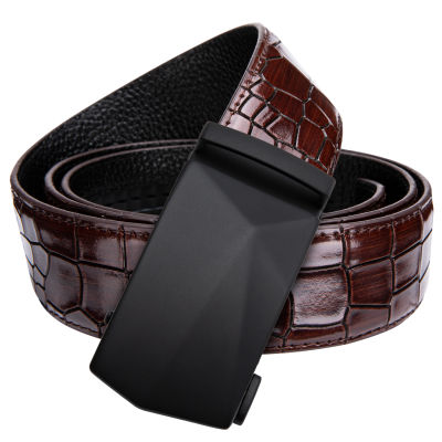 Hi-Tie Luxury Mens Casual Red Leather Belt for Jeans Fashion Crocodile Belts for Men Automatic Buckle Waist Belt Strap JC-2011
